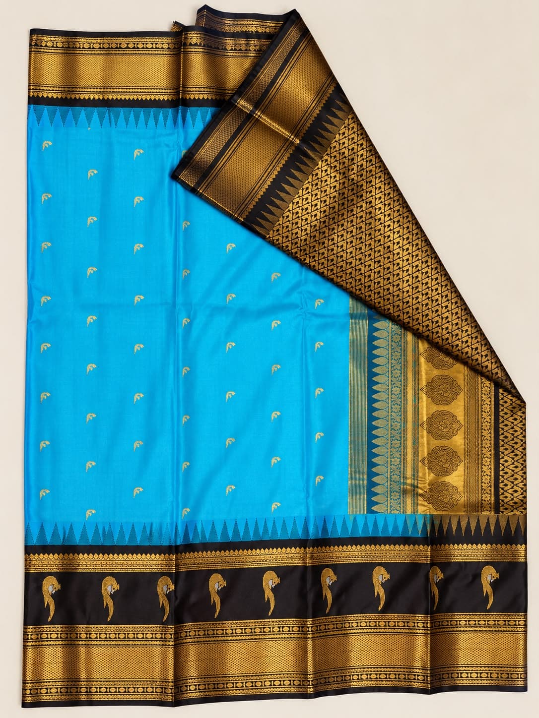 royal blue semi gadwal saree