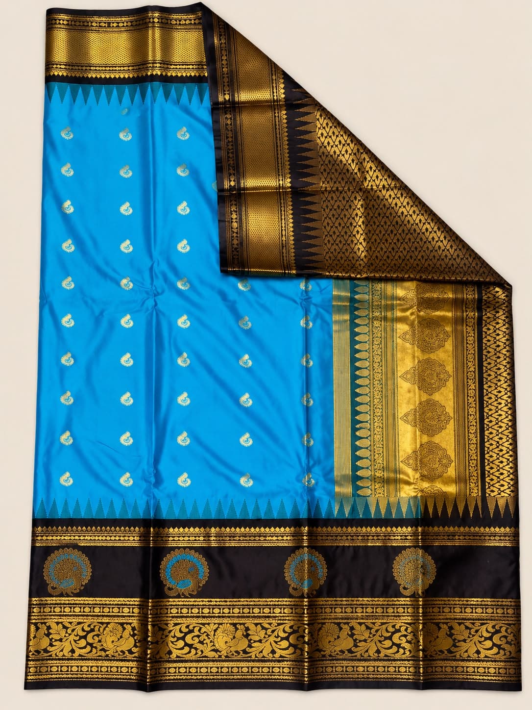 Blue Peacock - Pure Mulberry Silk • Handloom Pit Loom / Kadwa